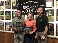 2020-2021 NBHA Hall of Fame Inductee Hobb’s Silver Belle with the award accepted by Jan Foreman on behalf of owner and handler Keith Foreman with President Ken Sauer and 1st Vice President Greg Blair.